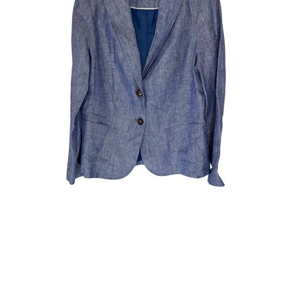 Talbots Petites Blazer Blue Linen Office Work Career Single Breasted Size 12P - Picture 3 of 14